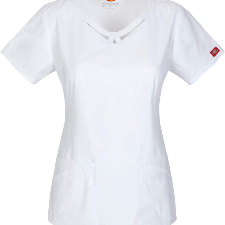 Women's EDS Signature Round Neck Scrub Top - White (WH) image number 1