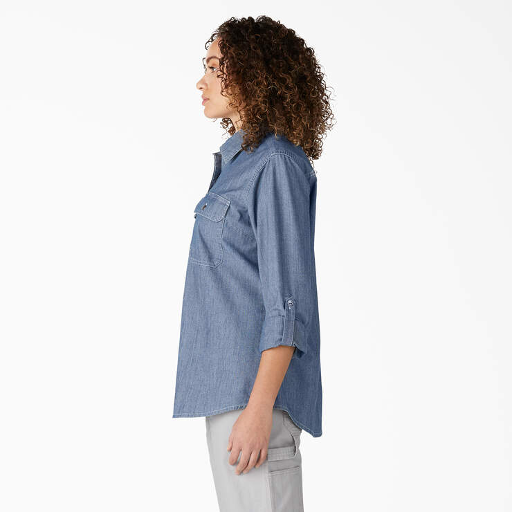 Women’s Chambray Roll-Tab Work Shirt - Stonewashed Light Blue (LSW) image number 3