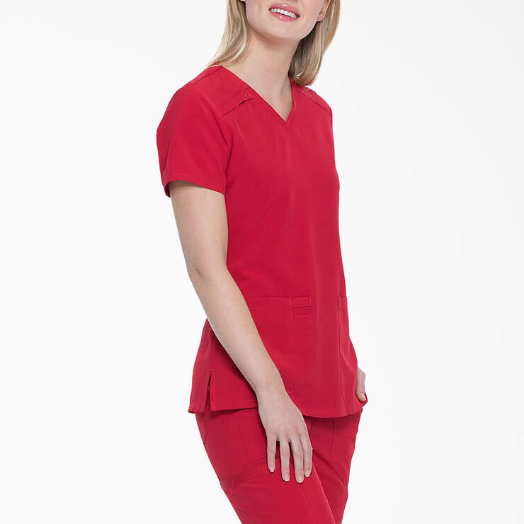 Women's EDS Essentials V-Neck Scrub Top - Red (RD) image number 4