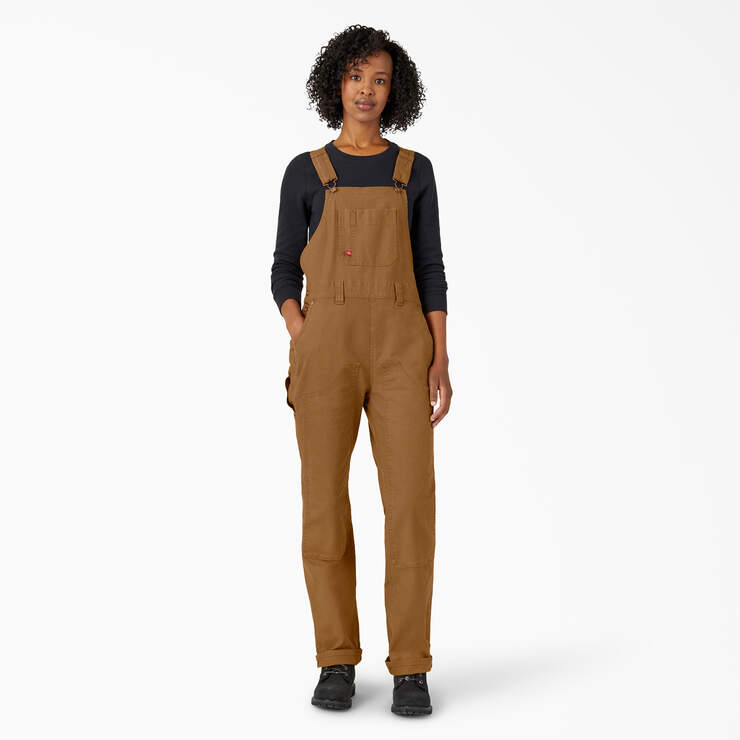Women's Straight Fit Duck Double Front Bib Overalls - Rinsed Brown Duck (RBD) image number 1