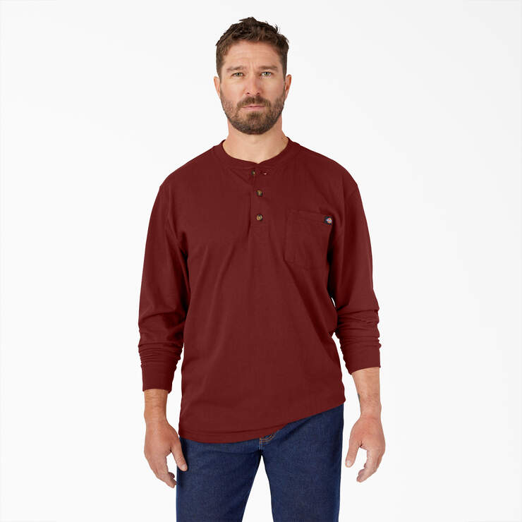 Heavyweight Long Sleeve Henley T-Shirt - Madder Brown (MB1) image number 1