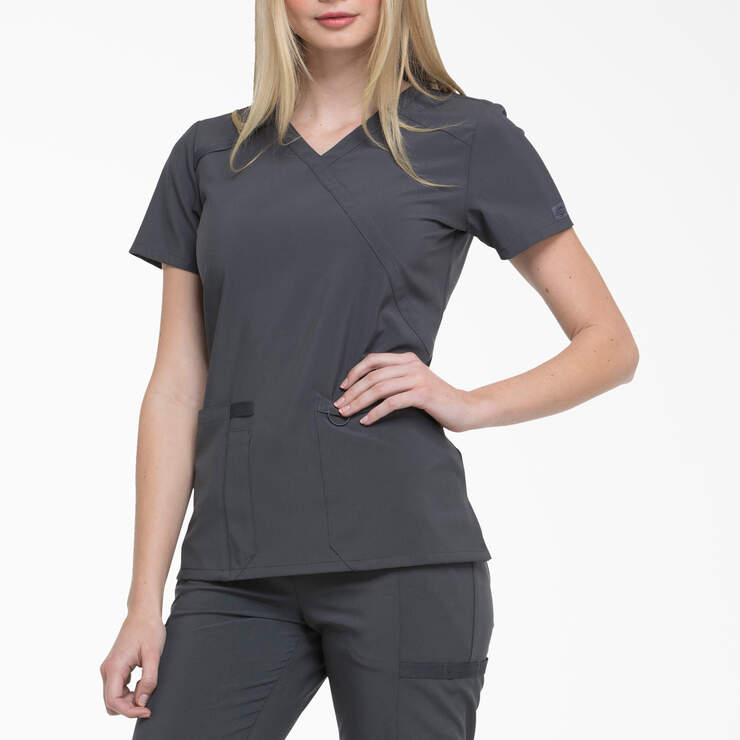 Women's EDS Essentials Mock Wrap Scrub Top - Pewter Gray (PEW) image number 3