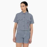 Women's Hickory Stripe Cropped Work Shirt - Ecru/Airforce Blue (EUA)