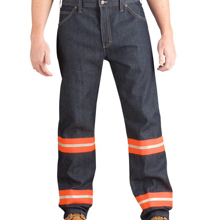 High Visibility Non-ANSI Relaxed Fit Jeans - INDIGO BLUE WITH ANSI ORANGE (NBAO) image number 1