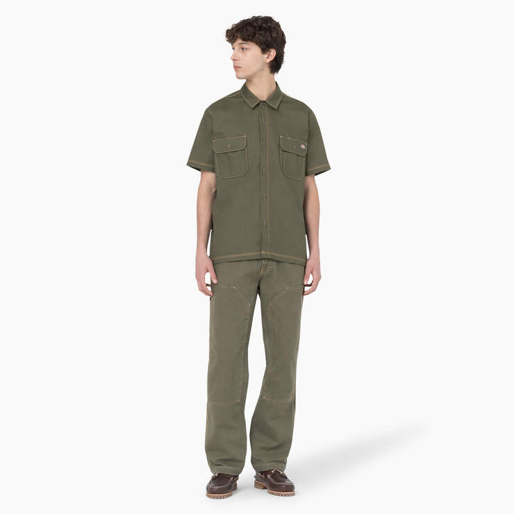 Madras Short Sleeve Work Shirt - Military Green w/Nugget Stitch (MGN) image number 3