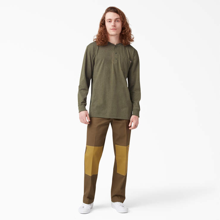 Heavyweight Heathered Long Sleeve Henley T-Shirt - Military Green Heather (MLD) image number 8