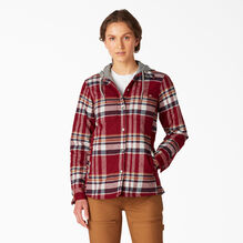 Women&rsquo;s Flannel Hooded Shirt Jacket - Aged Brick Plaid &#40;YP2&#41;