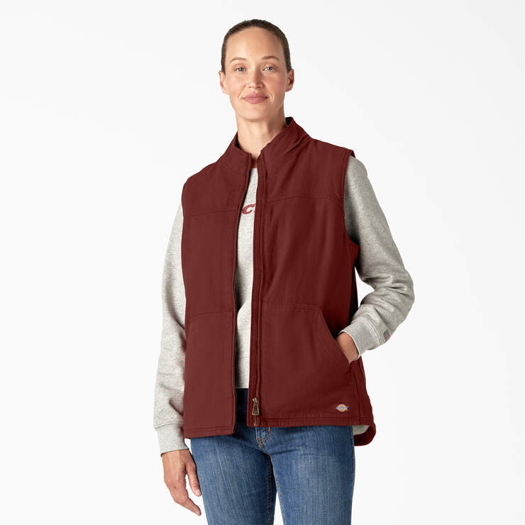Women's Fleece Lined Duck Canvas Vest - Rinsed Fired Brick (RFR) image number 1
