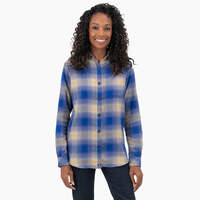 Women's Plaid Flannel Long Sleeve Shirt - Surf Blue/Fireside Ombre Plaid (C1J)