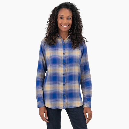 Women&#39;s Long Sleeve Plaid Flannel Shirt - Surf Blue/Fireside Ombre Plaid &#40;C1J&#41;