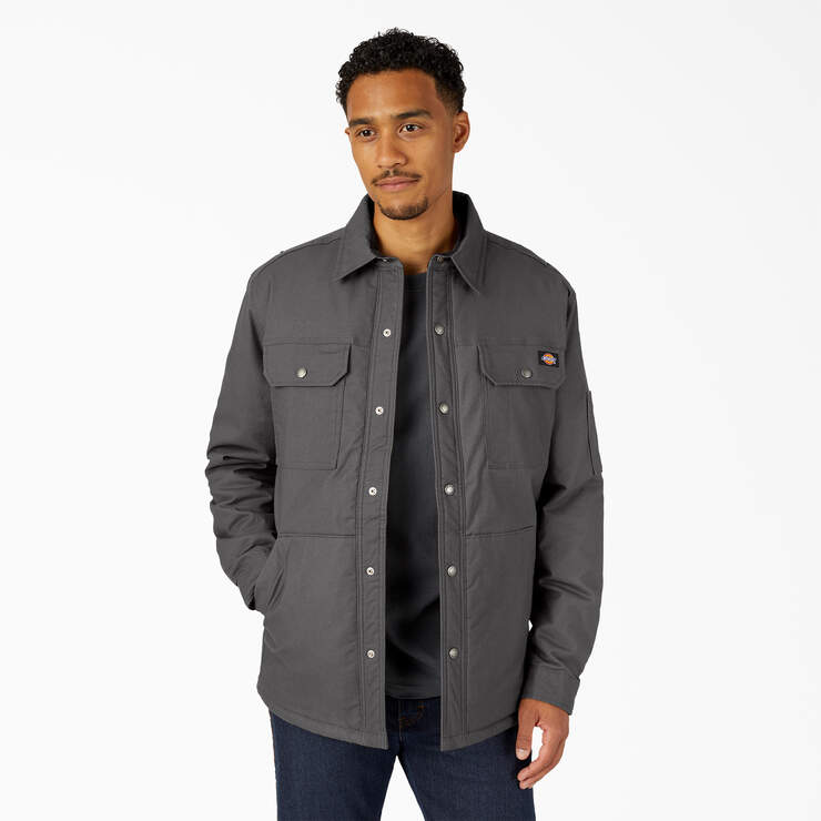 Water Repellent Fleece-Lined Duck Shirt Jacket - Slate Gray (SL) image number 1