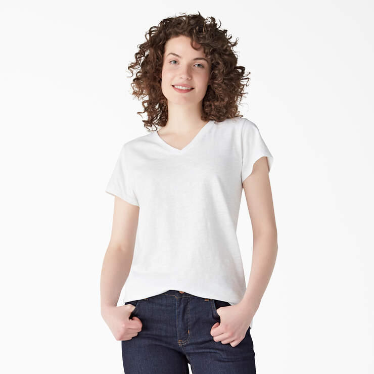 Women's Short Sleeve V-Neck T-Shirt - White (WH) image number 1