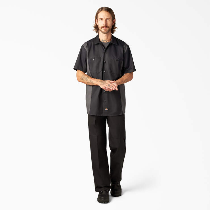 Two-Tone Short Sleeve Work Shirt - Black Dark Gray Tone (BKCH) image number 5