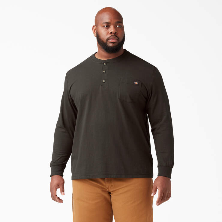 Heavyweight Long Sleeve Henley T-Shirt - Chocolate Brown (CB) image number 4
