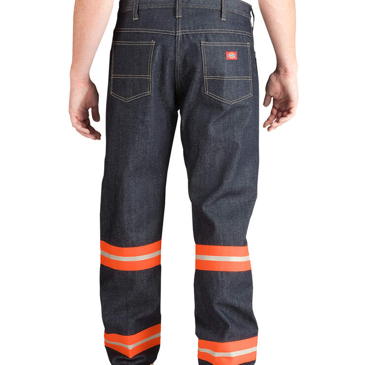 High Visibility Non-ANSI Relaxed Fit Jeans - INDIGO BLUE WITH ANSI ORANGE (NBAO) image number 2
