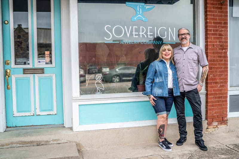 Branden and Liza in front of their jewelry store in Fort Worth, Texas.