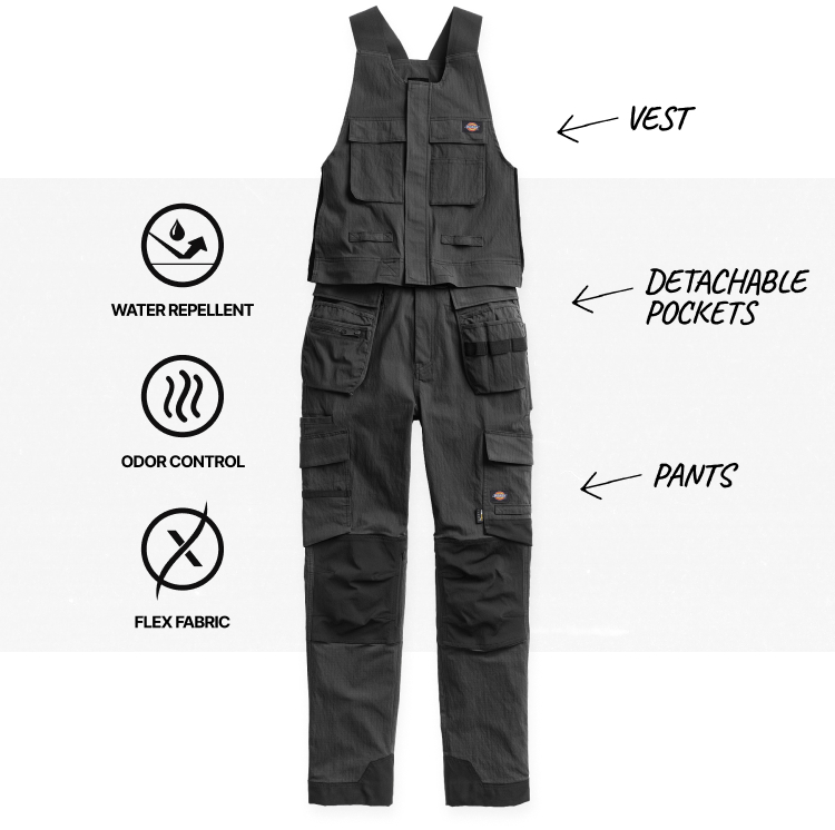 Laydown view of the modular bib showing the different features.