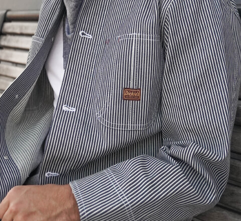 a blue and white pin striped shirt