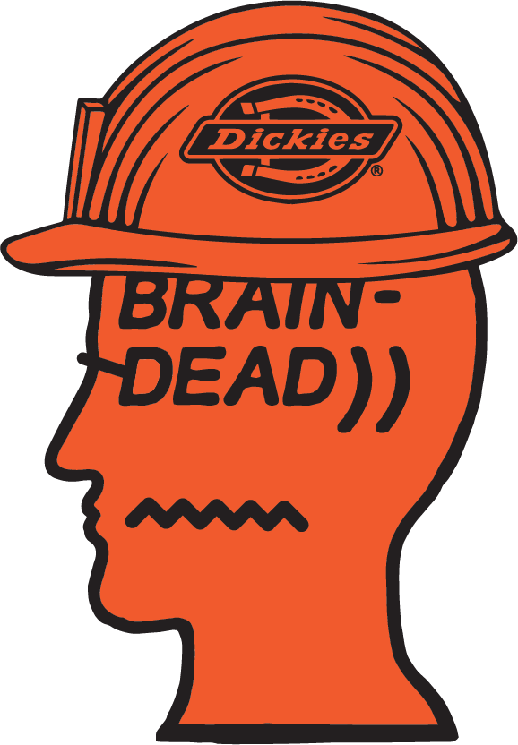 Dickies and Brain Dead collaboration logo in an orange color.
