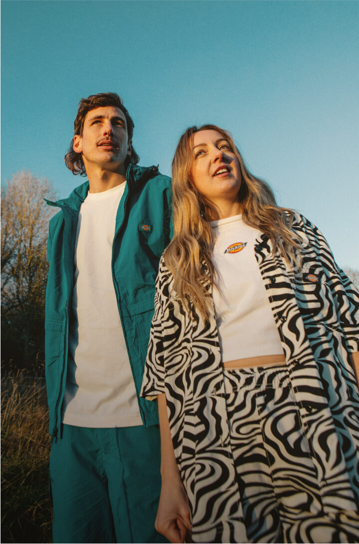 Models standing outside wearing the latest collection from Dickies.
