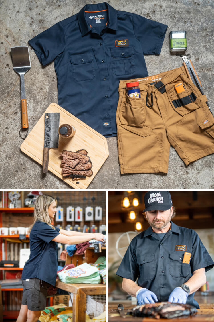 Collage of traeger exclusive collection clothing.