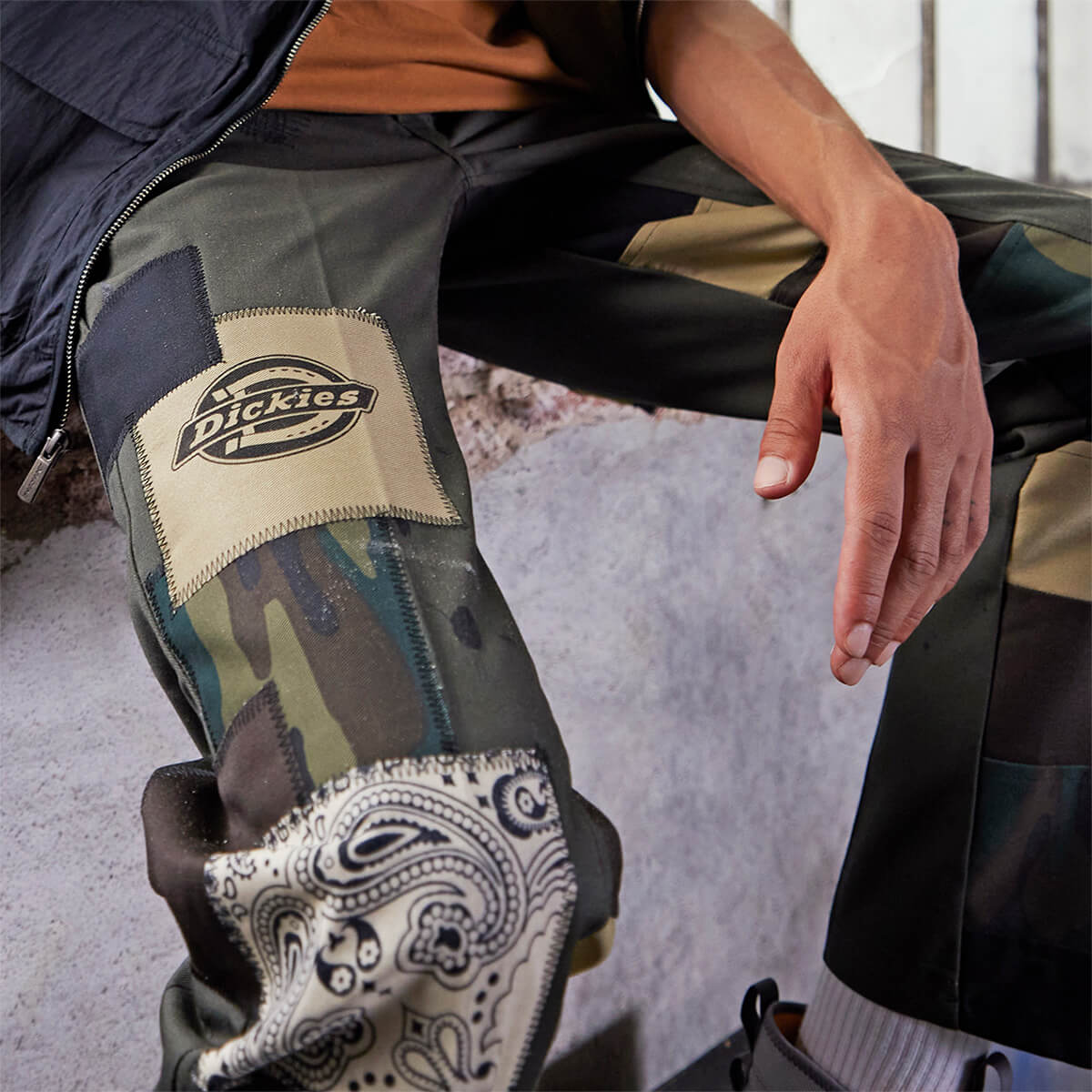 A close up image of an altered 874 pant.