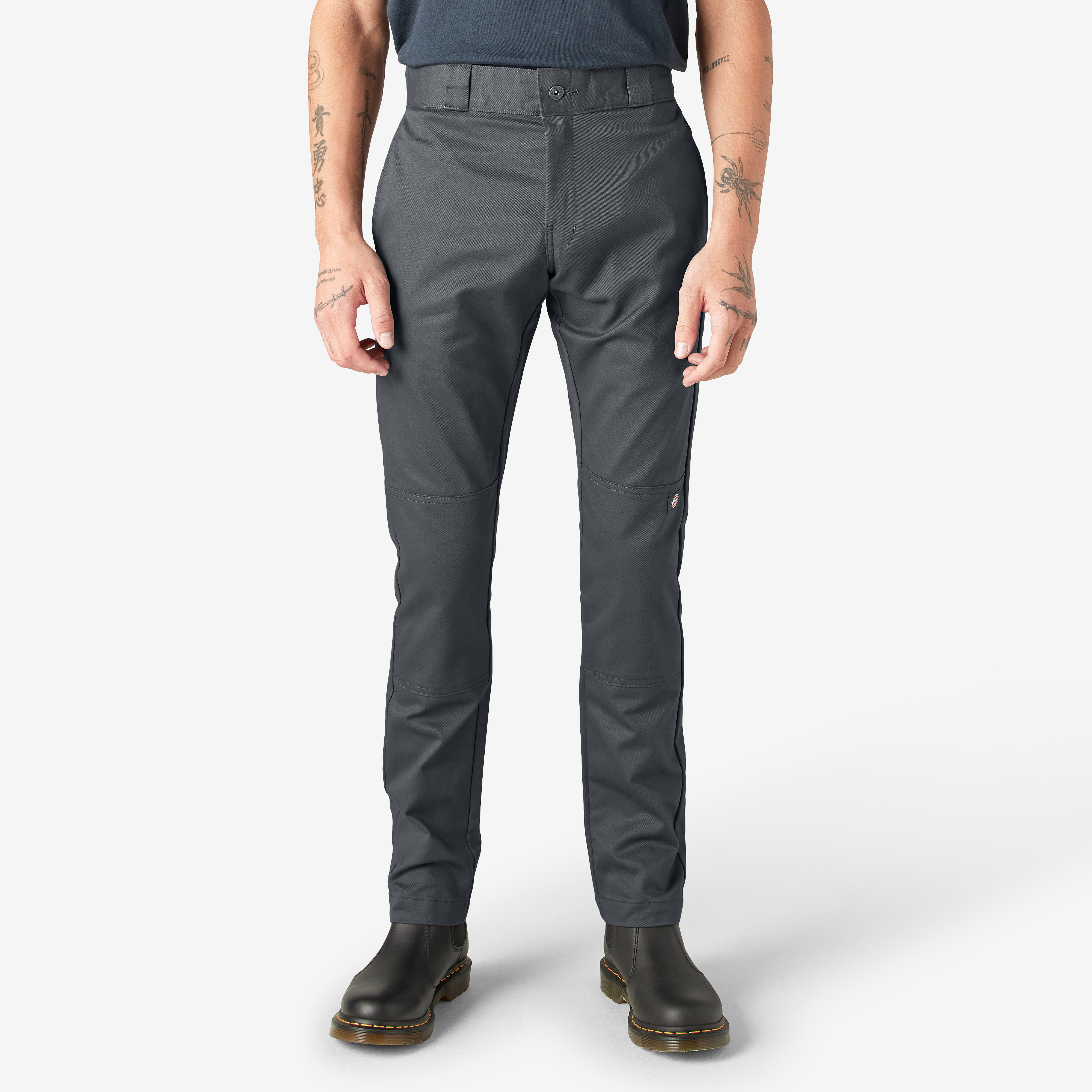 FLEX Skinny Fit Straight Leg Double Knee Work Pants - Charcoal Gray (CH)