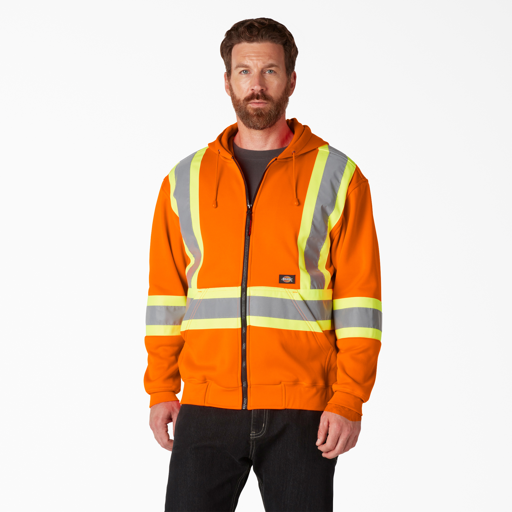 Hi Viz High Visibility Mens Work Hoodie Reflective Fleece Safety Worker Jacket 
