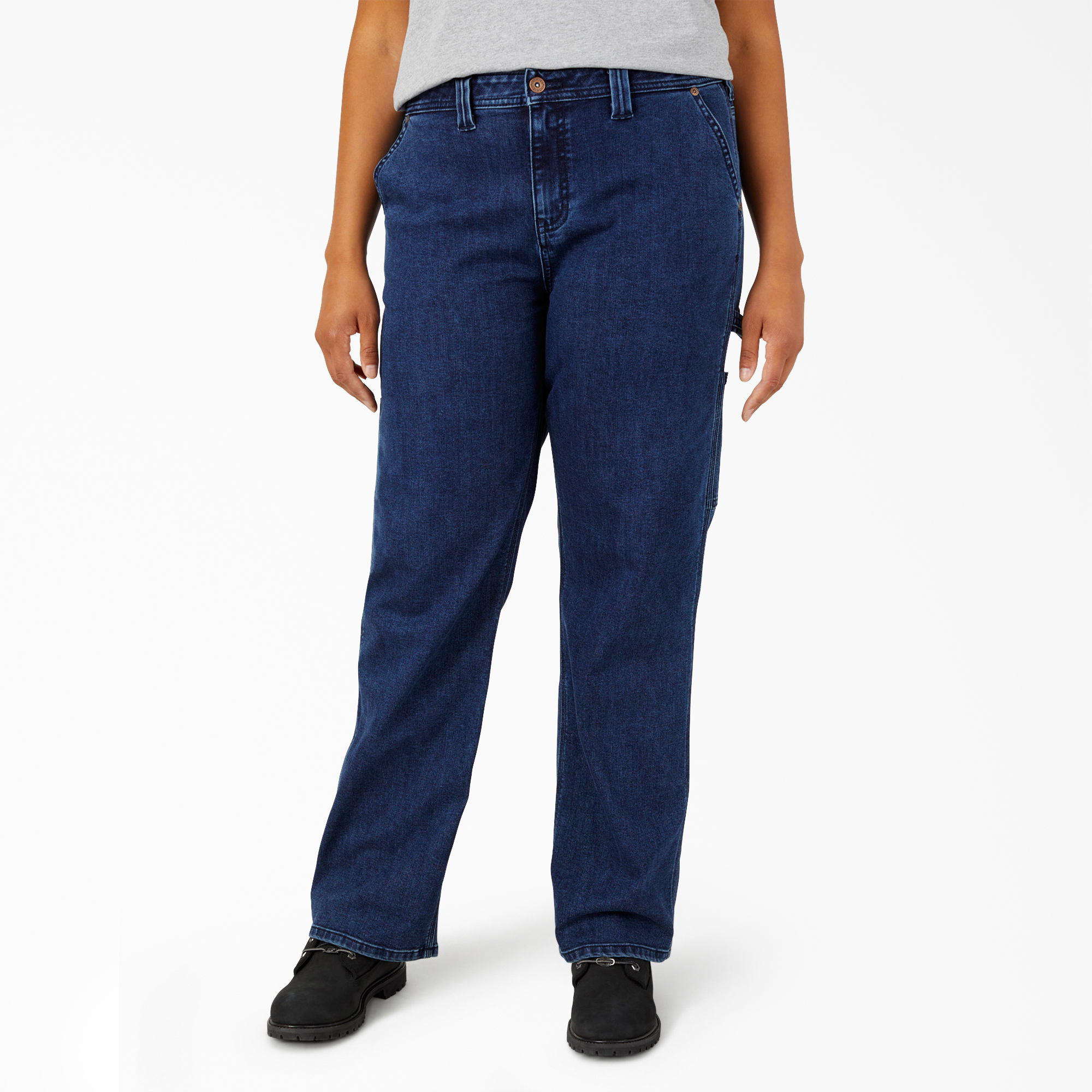 Women's Plus Carpenter Denim Jeans - Stonewashed Dark Blue (DSW)