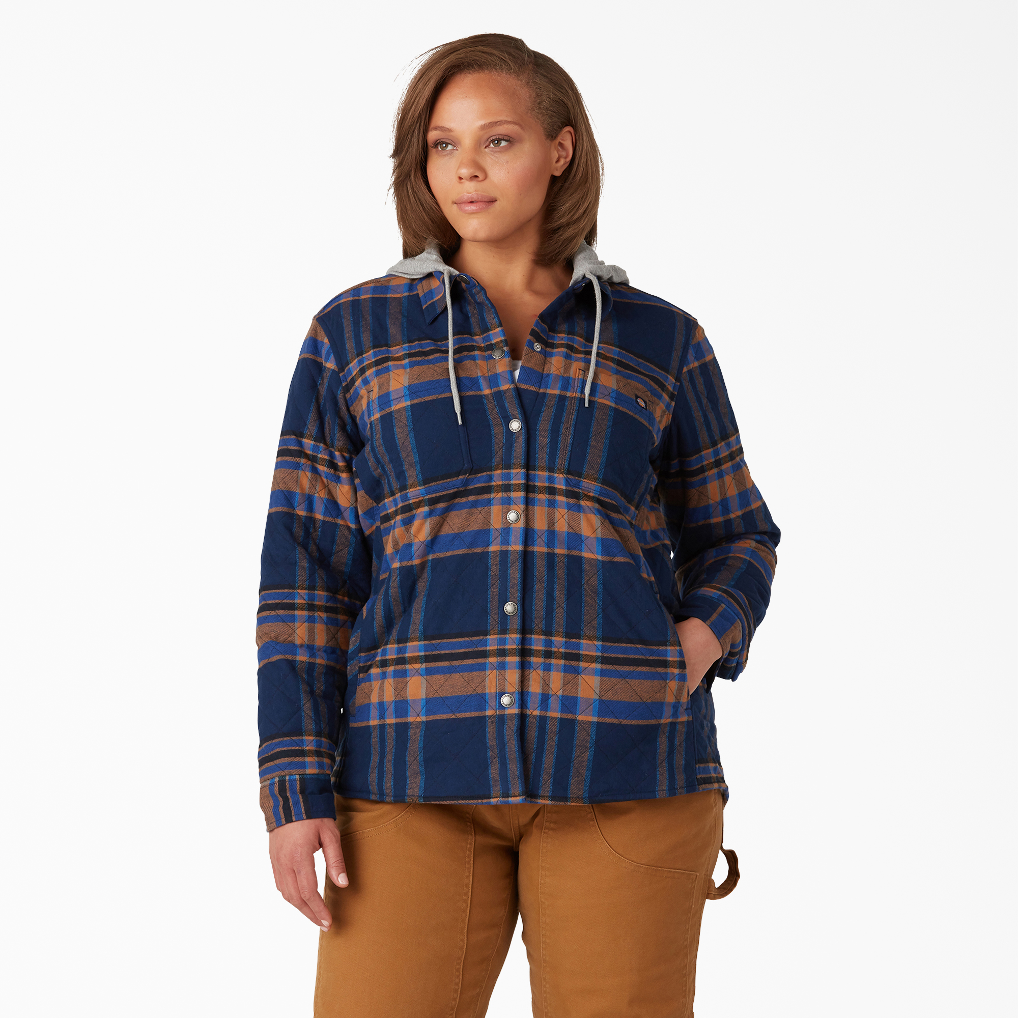 Women’s Plus Flannel Hooded Shirt Jacket - Deep Blue (OP2)