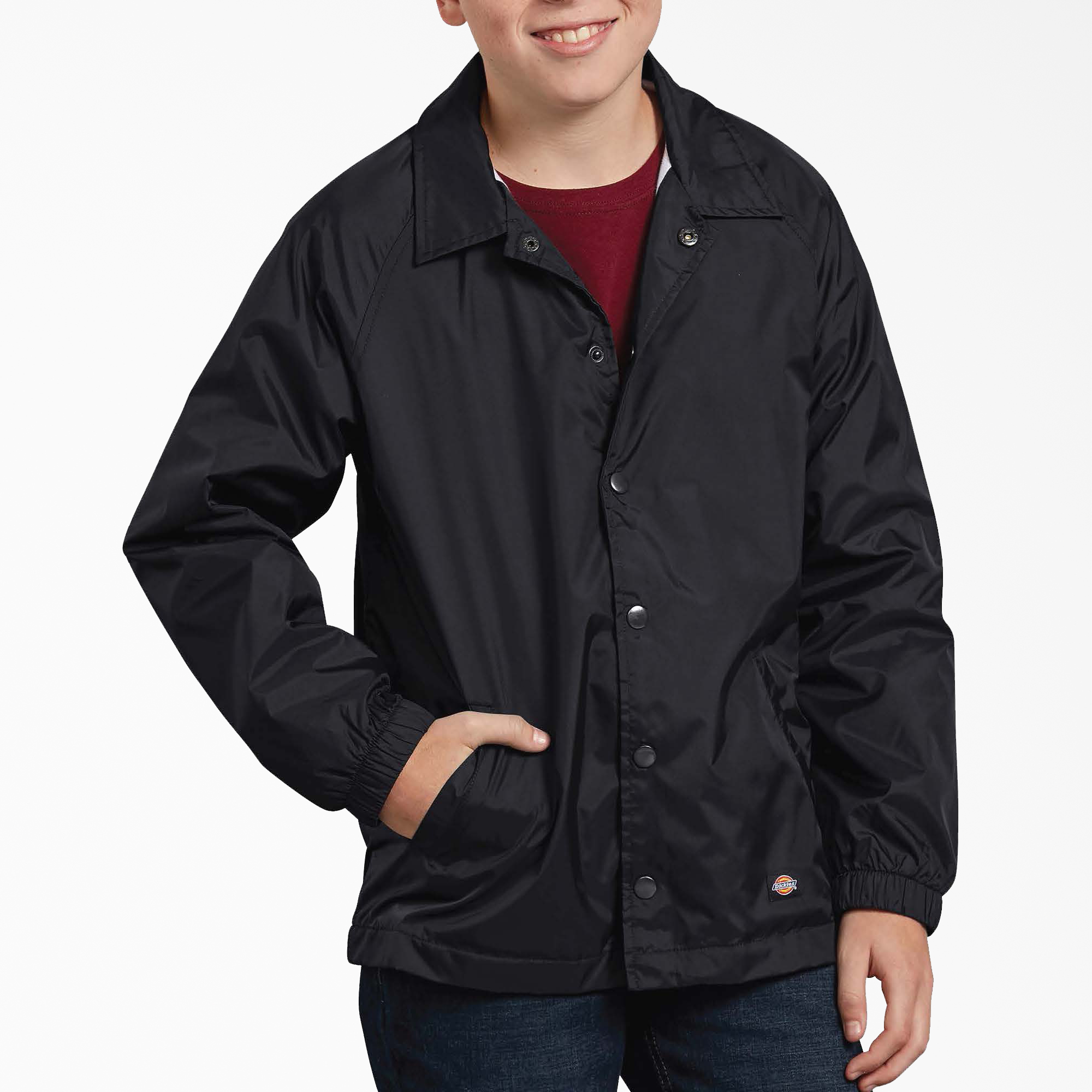 Kids' Snap Front Nylon Jacket - Black (BK)