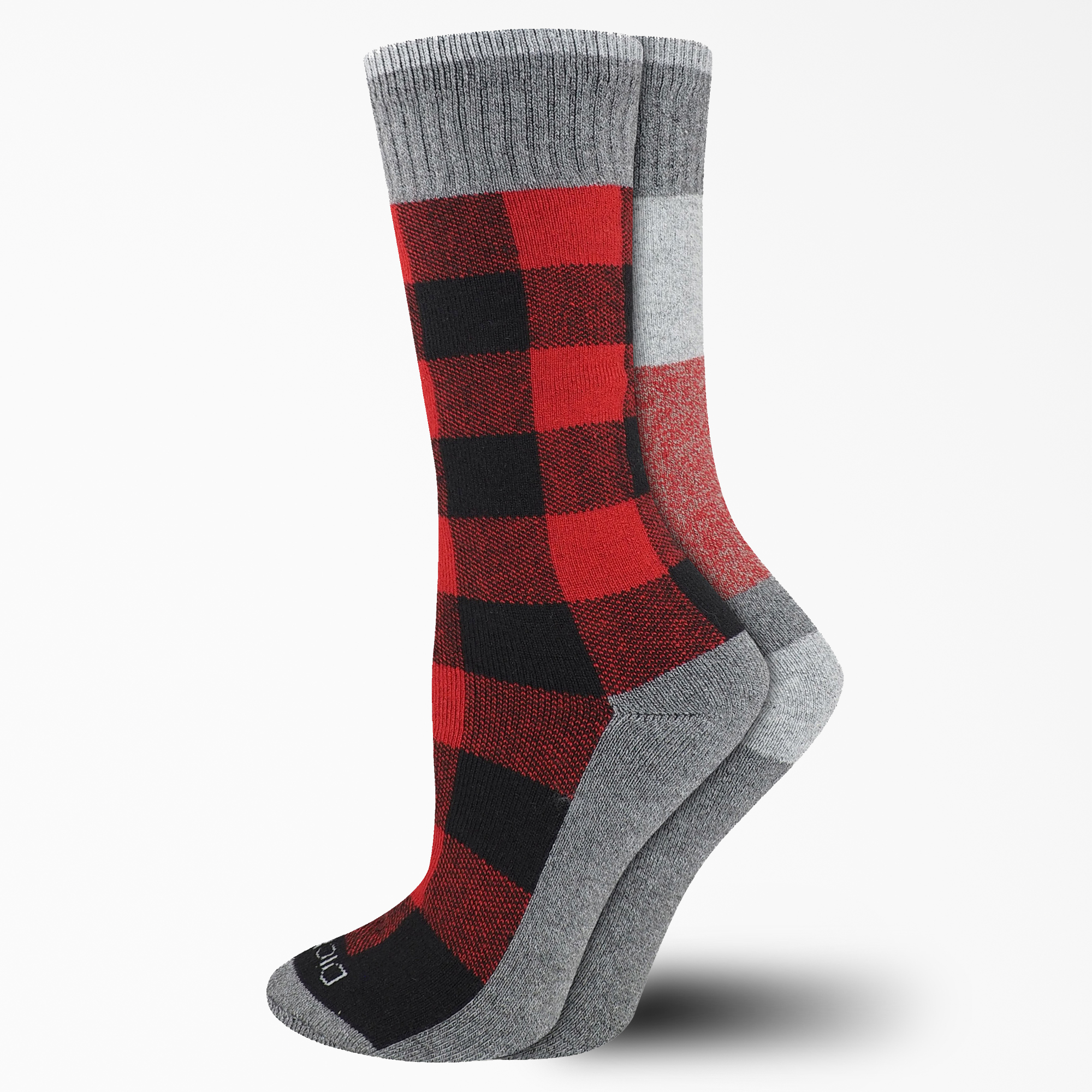 Women's Charcoal Fiber Thermal Crew Socks, 2-Pack - Red Plaid (PRD)