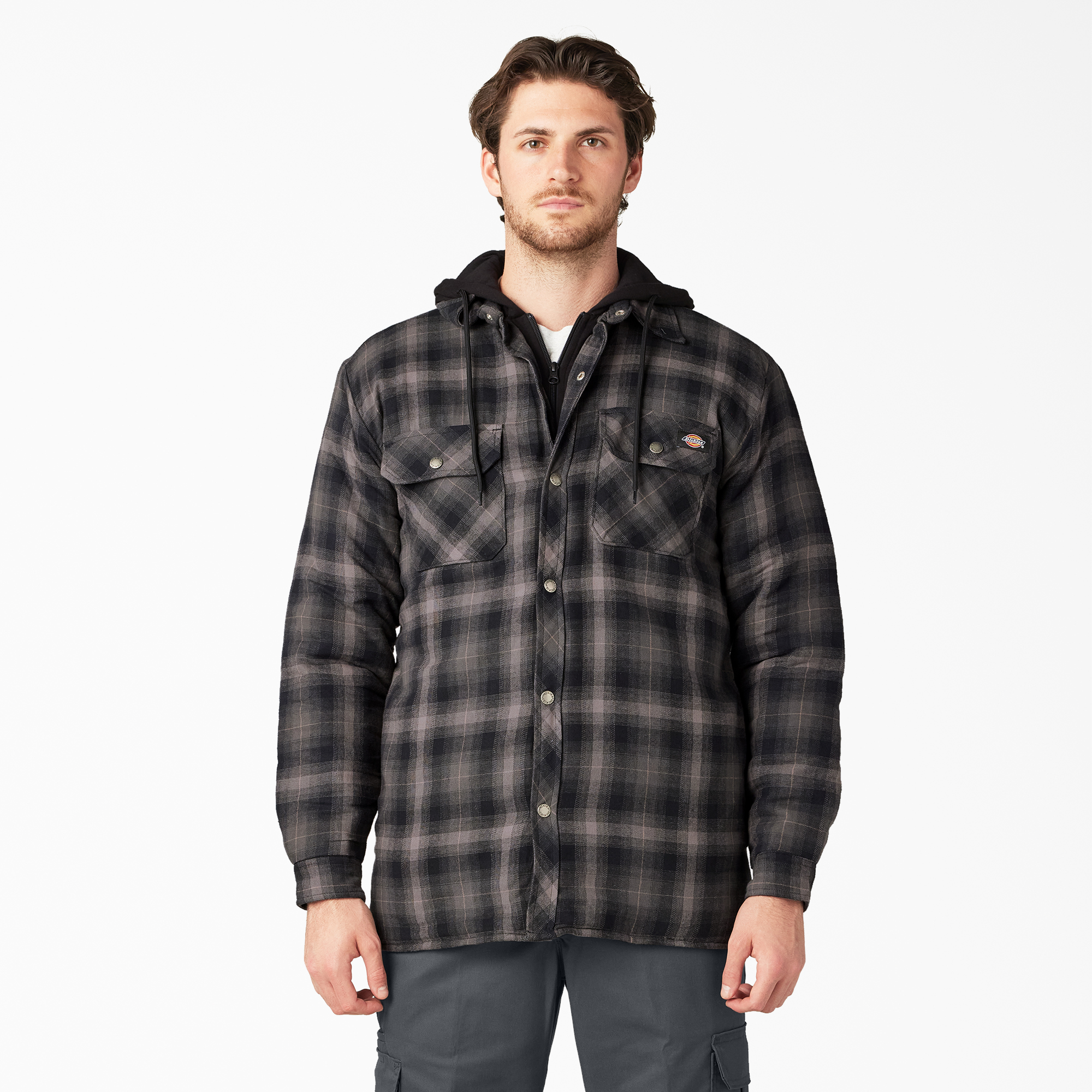 Fleece Hooded Flannel Shirt Jacket with Hydroshield - Black Ombre Plaid (AP1)