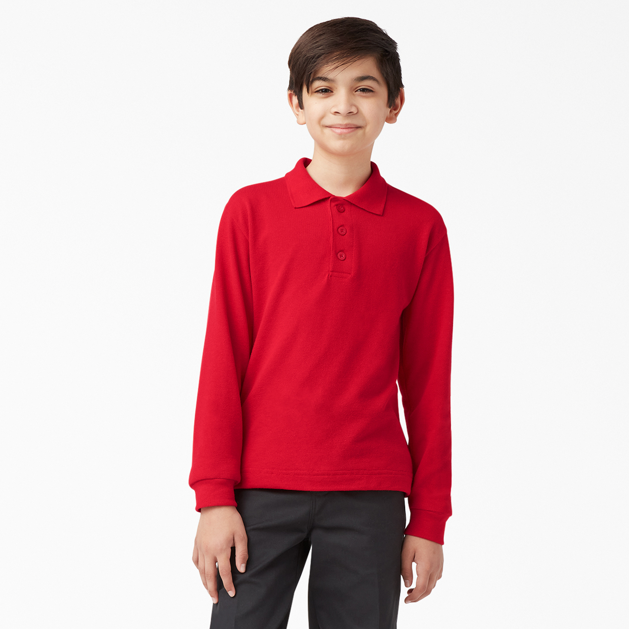 Kids' Long Sleeve Piqué Polo Shirt - Apple Red (LR)