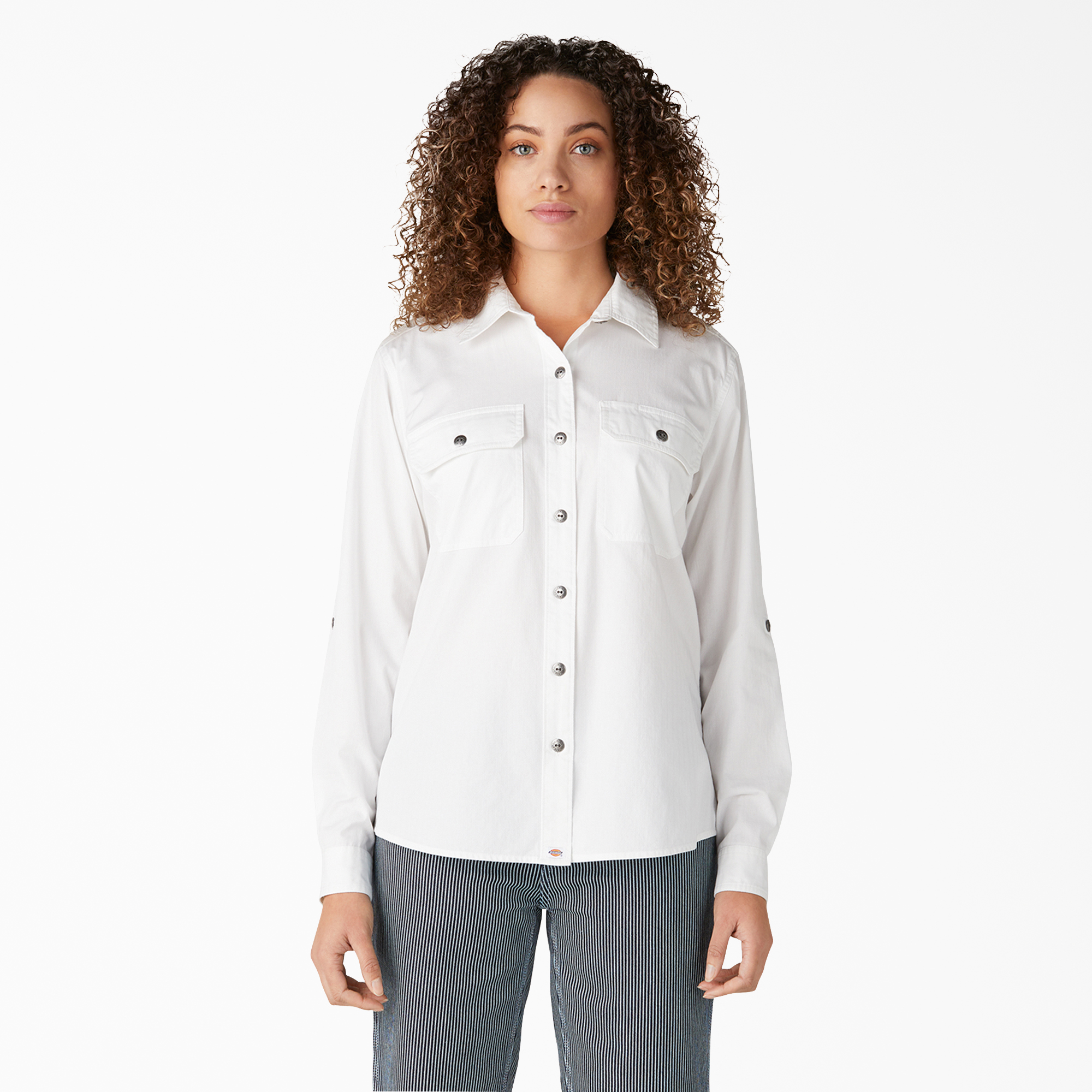 Women’s Long Sleeve Roll-Tab Work Shirt - White (WH)