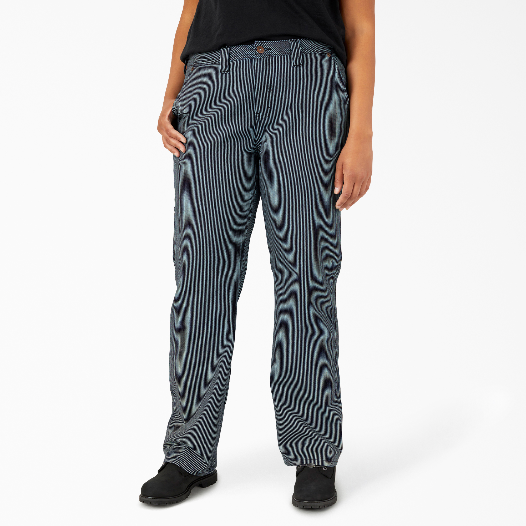 Women's Plus Carpenter Hickory Stripe Pants - Blue White Hickory Stripe (RHS)