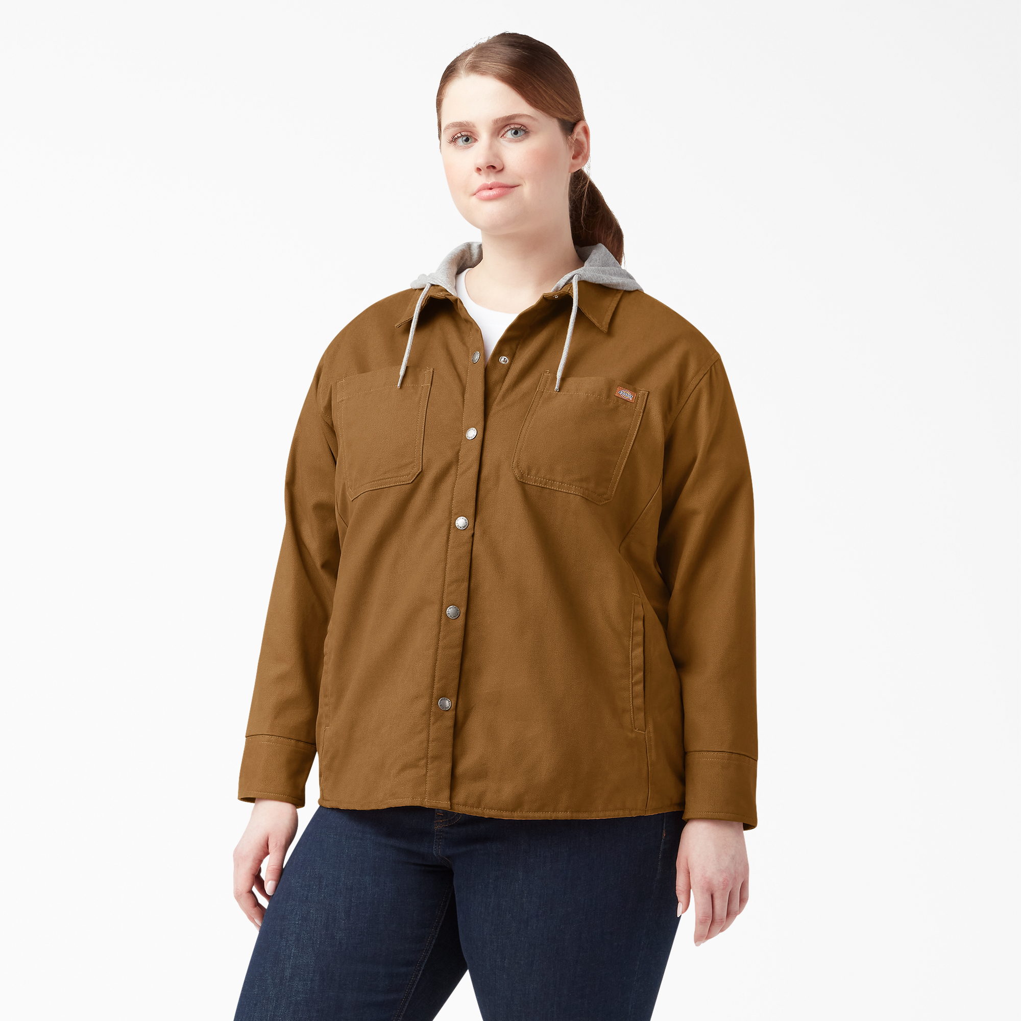 Women’s Plus Hooded Duck Shirt Jacket - Brown Duck (BD)