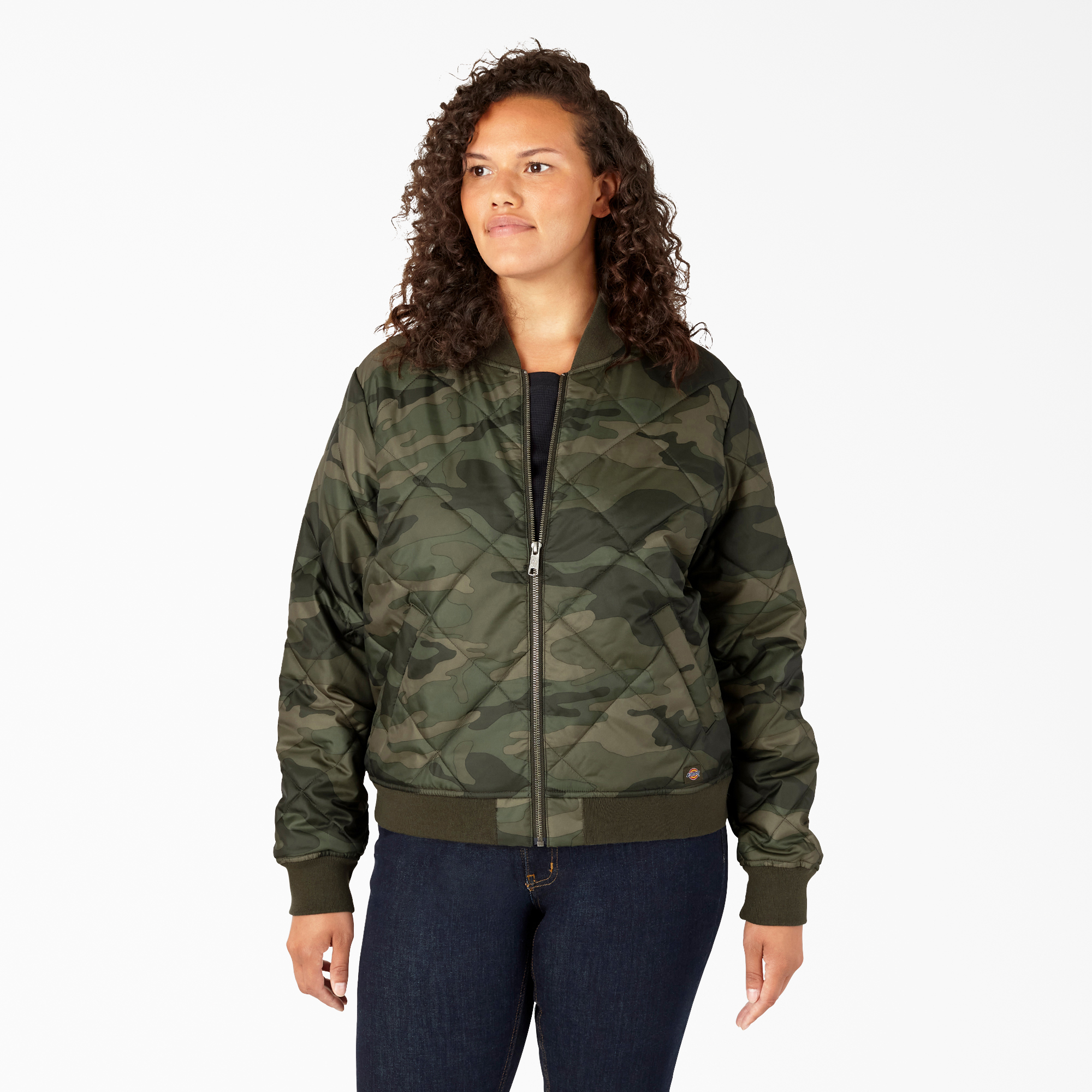 Women's Plus Quilted Bomber Jacket - Sage Green Camo (AGC)