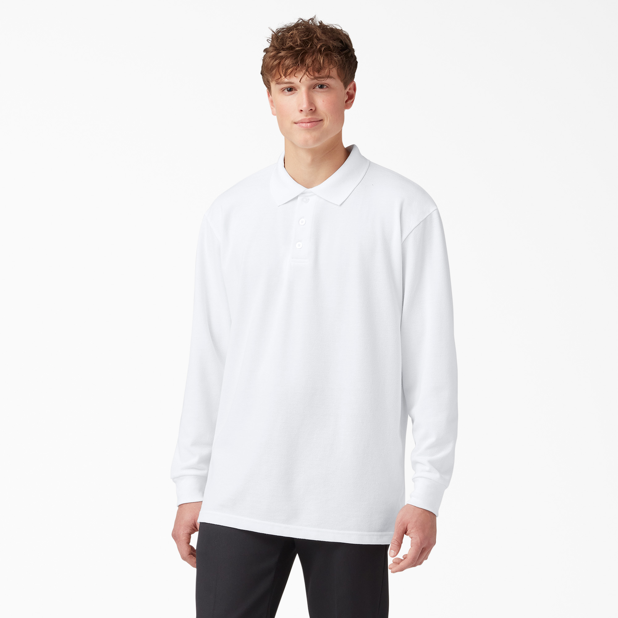Adult Sized Long Sleeve Piqué Polo Shirt - White (WH)