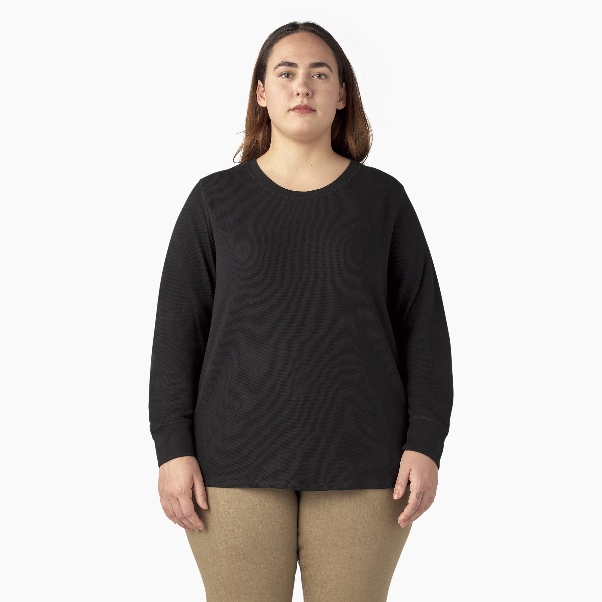 Women's Plus Long Sleeve Crew Neck Thermal Shirt - Black (KBK)
