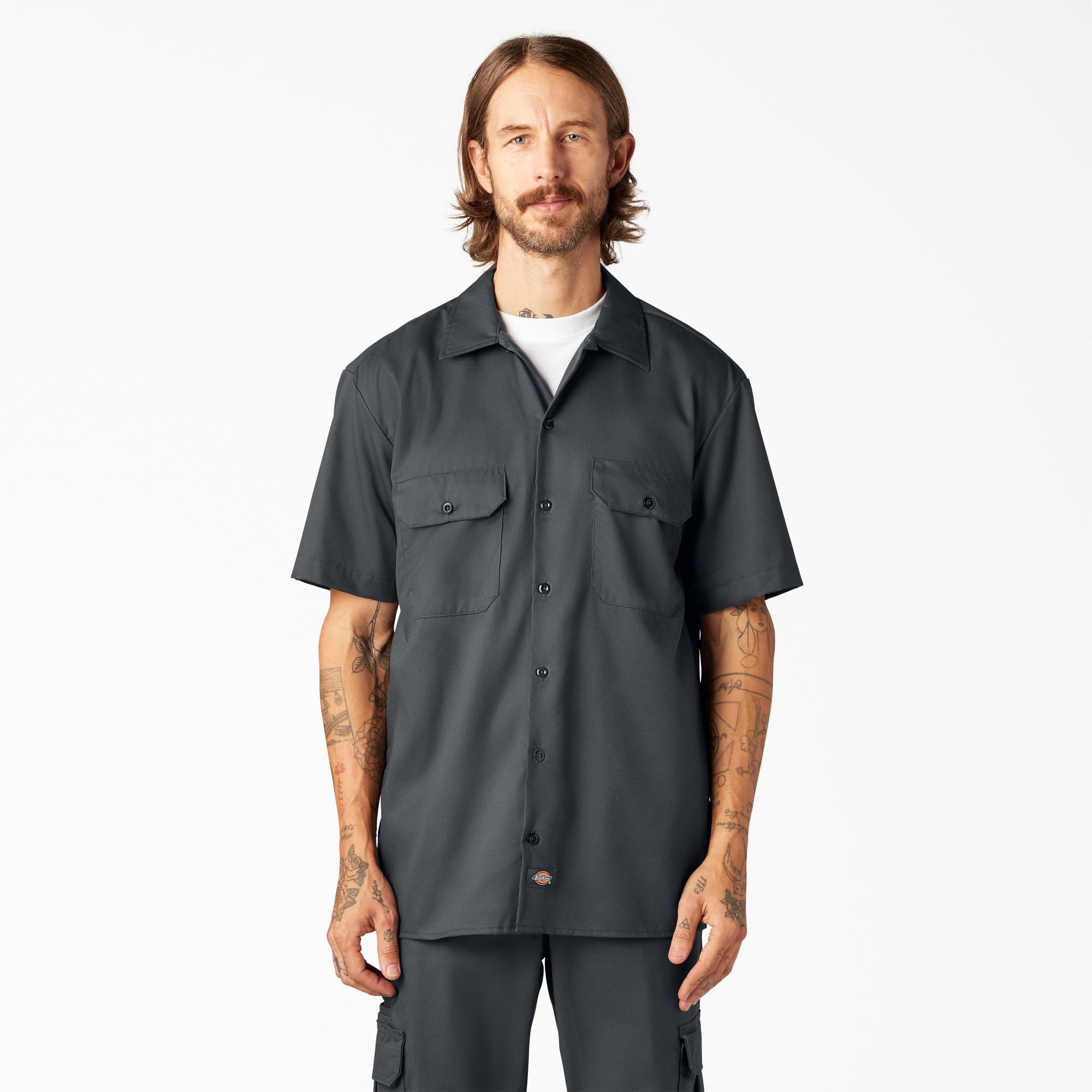 FLEX Relaxed Fit Short Sleeve Twill Work Shirt - Charcoal Gray (CH)