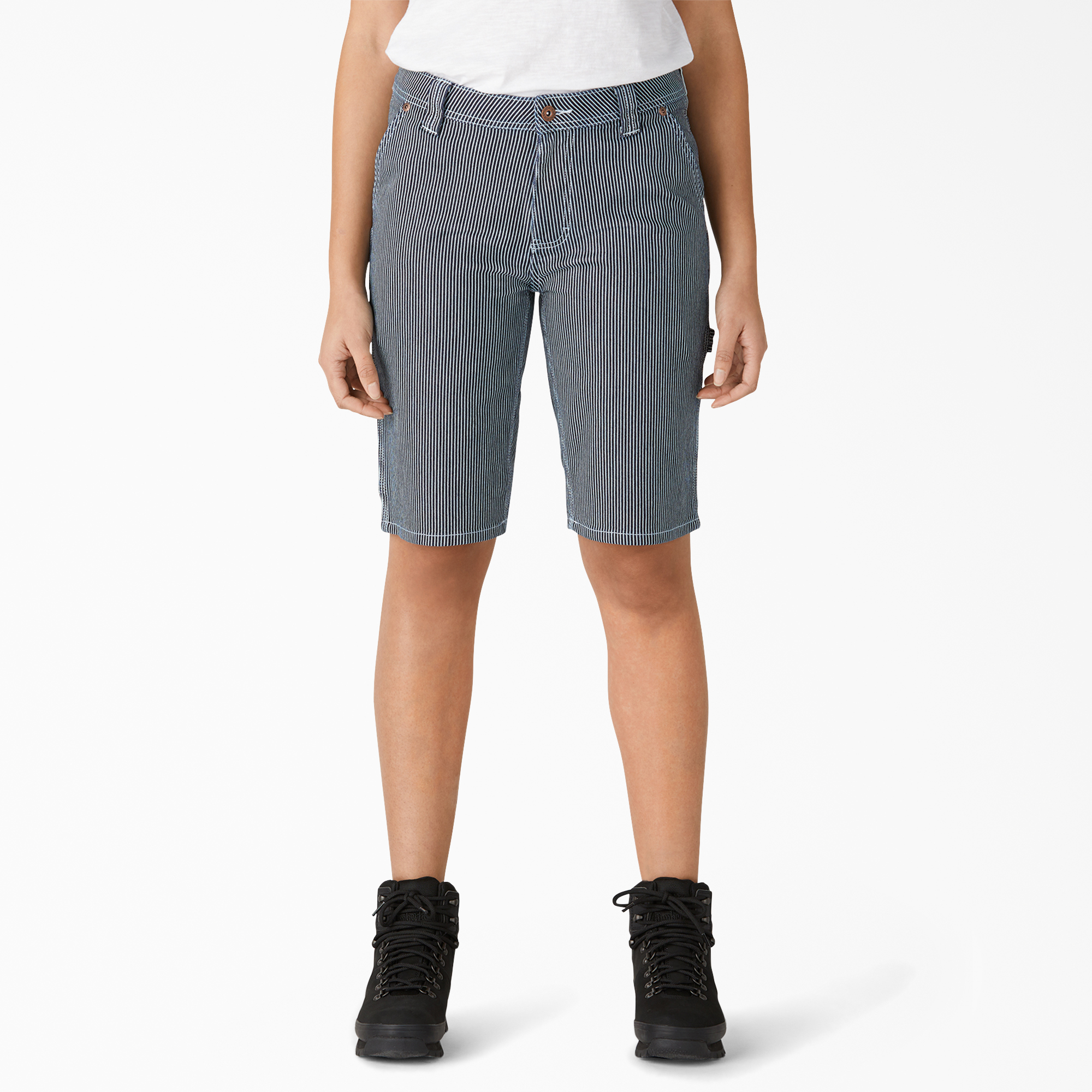 Women’s Hickory Stripe Carpenter Shorts - Blue White Hickory Stripe (RHS)