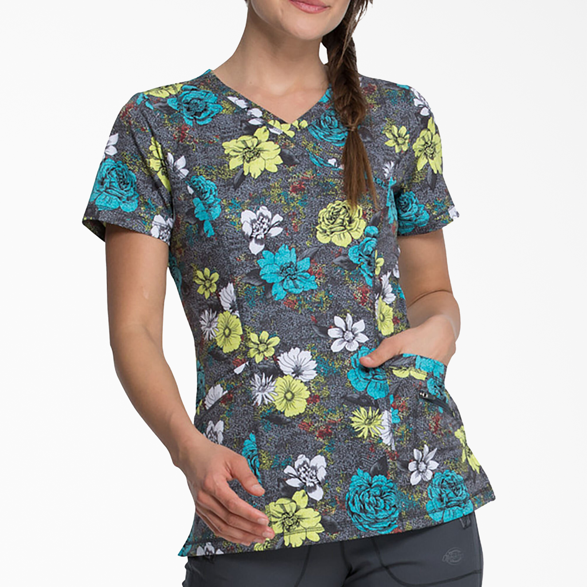 Scrubs Printed Set Basic 3 pocket Top & Pant Colorful Cats & Flowers on Blue Scrubs Printed Set Basic 3 pocket Top & Pant Colorful Cats & Flowers on Blue