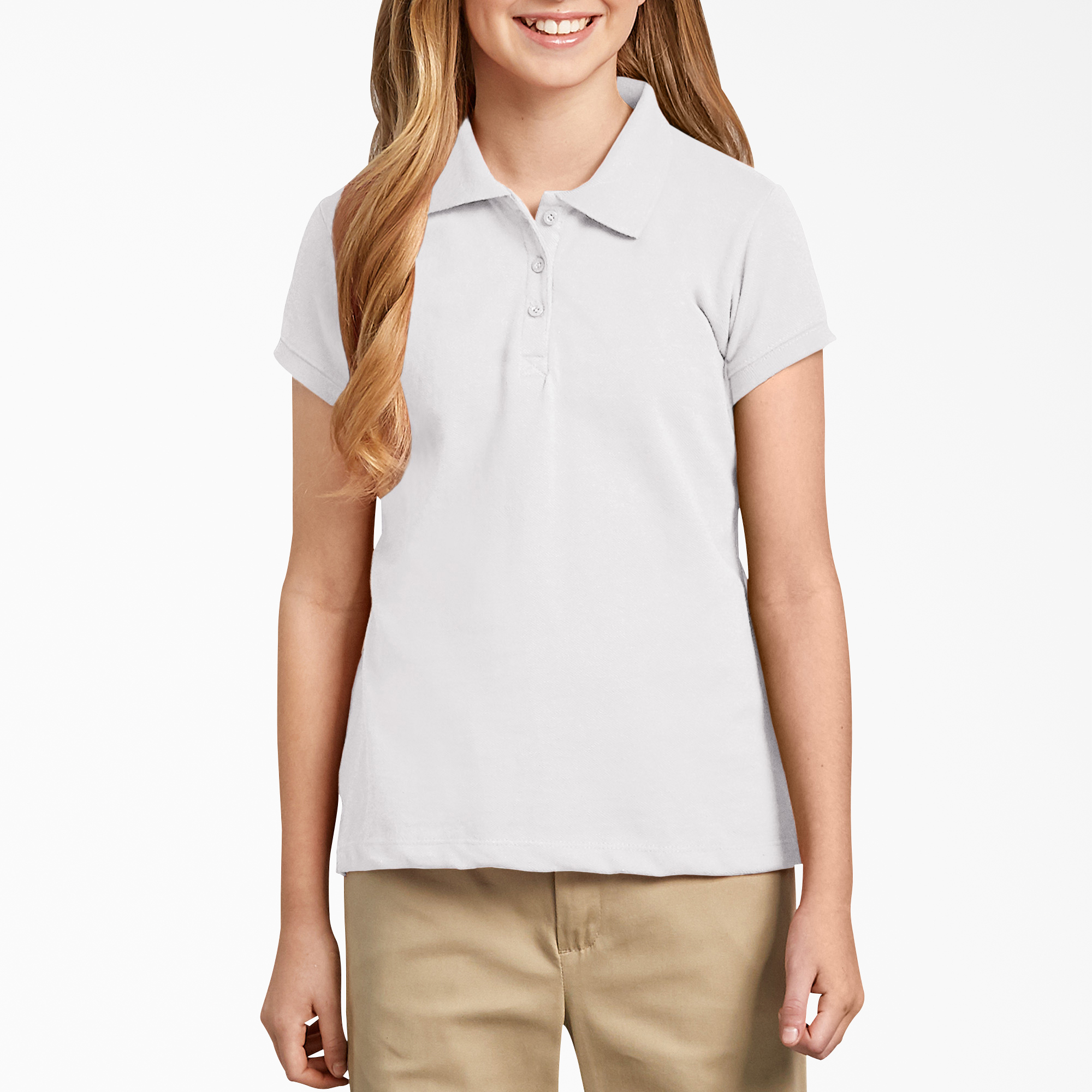 Girls' Short Sleeve Pique Polo Shirt,  7-20 - White (WH)